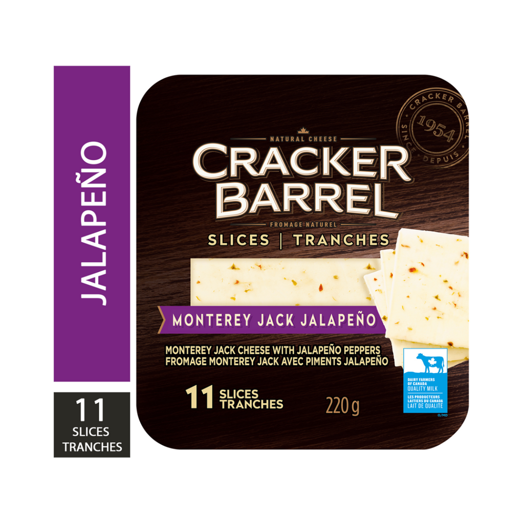 11 Slices, Cracker Barrel Monterey Jack Jalapeno Pepper Cheese Slices