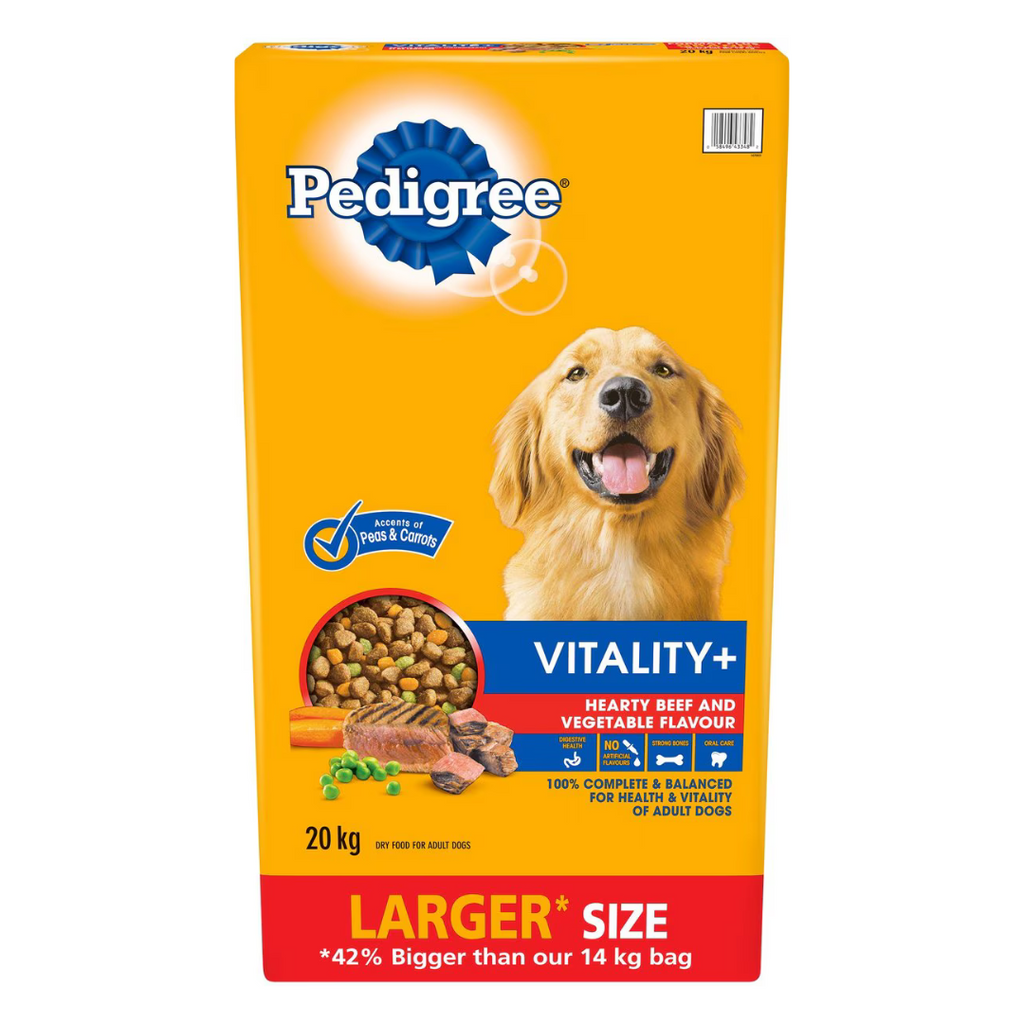 20 kg Pedigree Vitality+ Hearty Beef & Vegetable Flavour Dry Dog Food