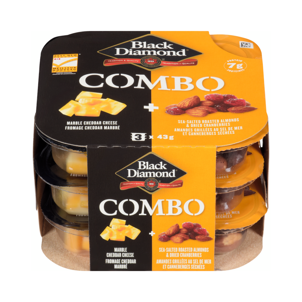 3 Pack, Black Diamond Marble Cheese, Almonds & Cranberry Combo Snack
