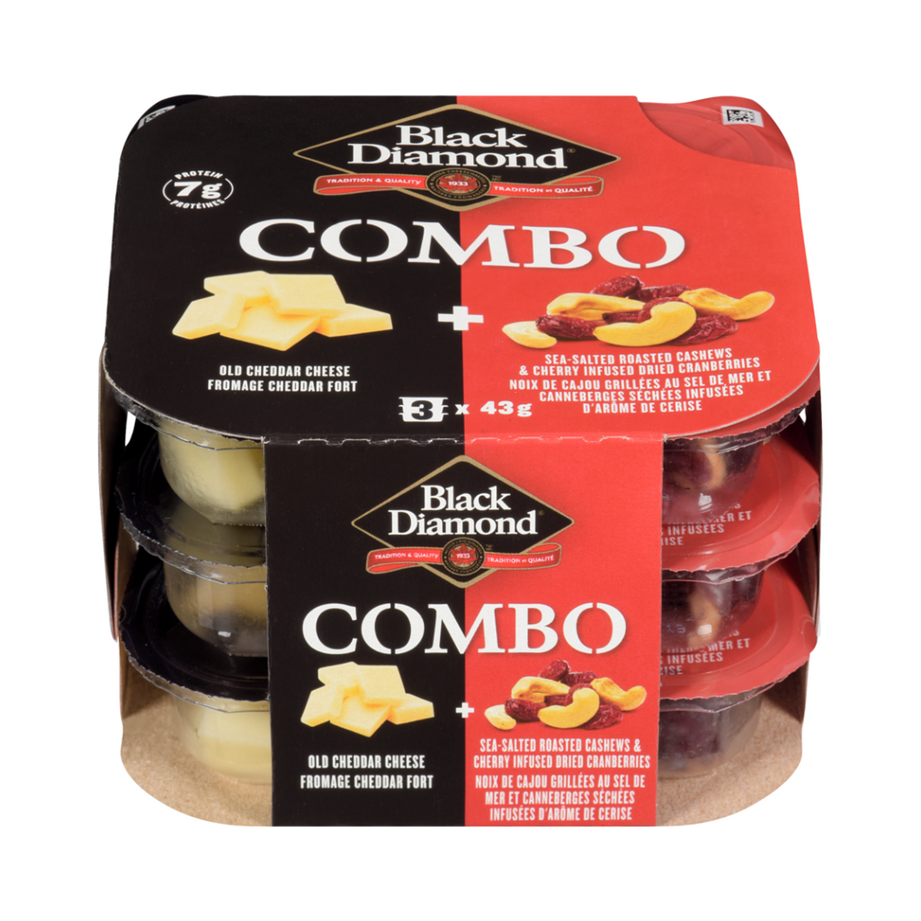 3 Pack, Black Diamond Old Cheddar Cheese, Cashews & Cranberries Combo Snack
