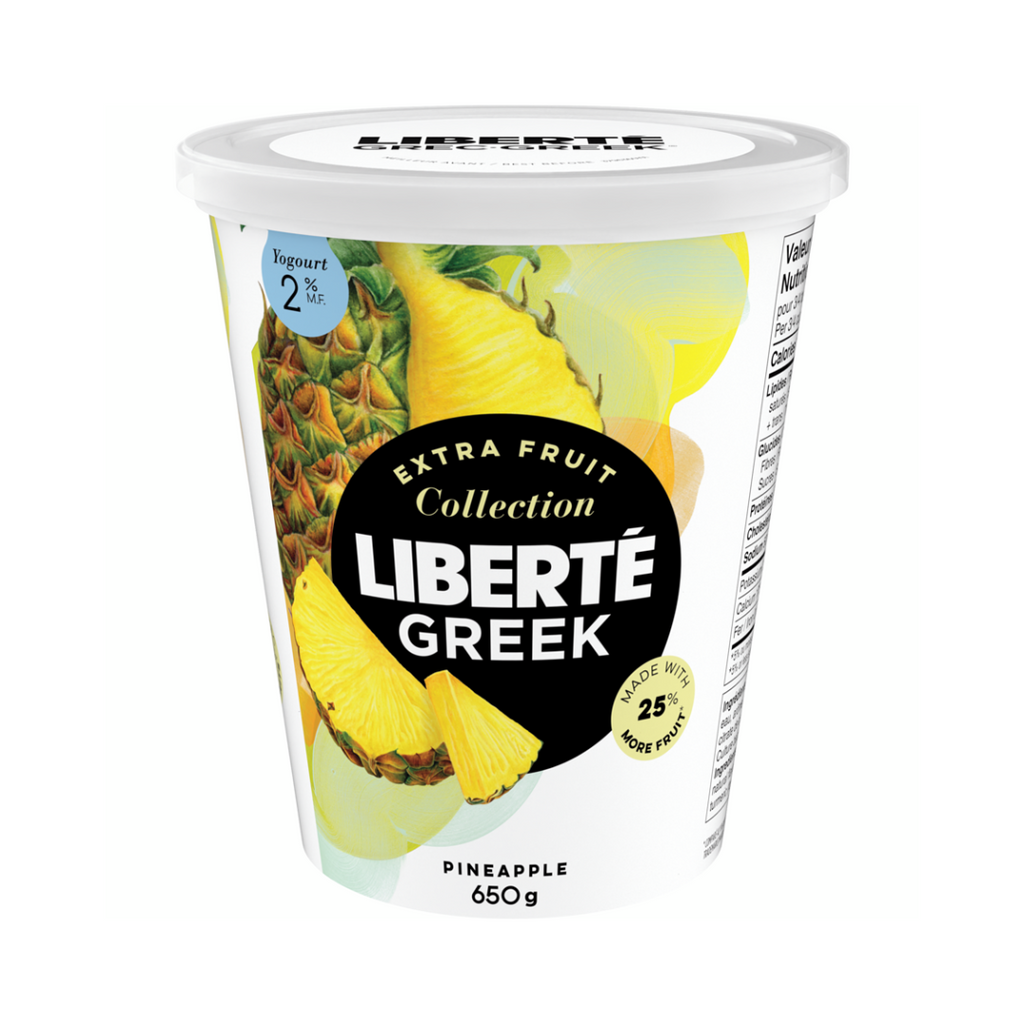 650g, Liberté Greek 2% Extra Fruit Pineapple, High Protein