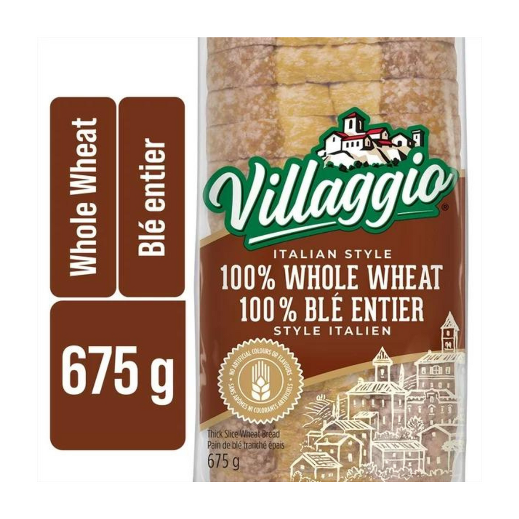 675g, Villaggio Italian Style 100% Whole Wheat Thick Sliced Bread