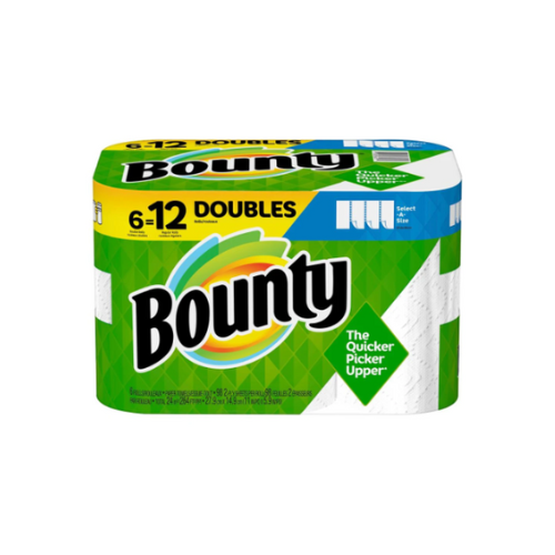 Bounty Select-A-Size Paper Towels, 6 Double Rolls, White, 90 Sheets Per Roll.