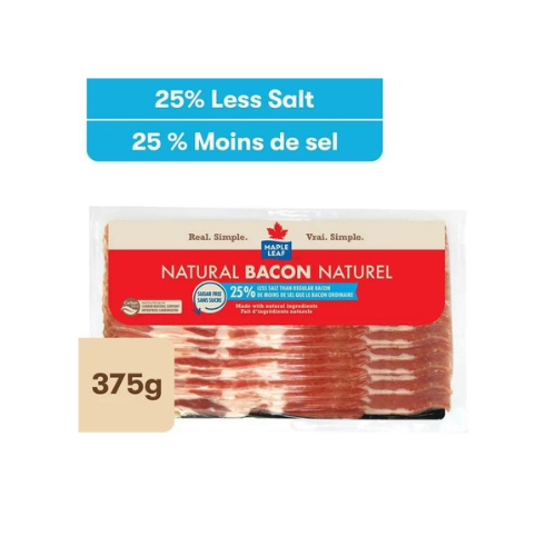 Maple Leaf Natural Less Salt Bacon, 375 g