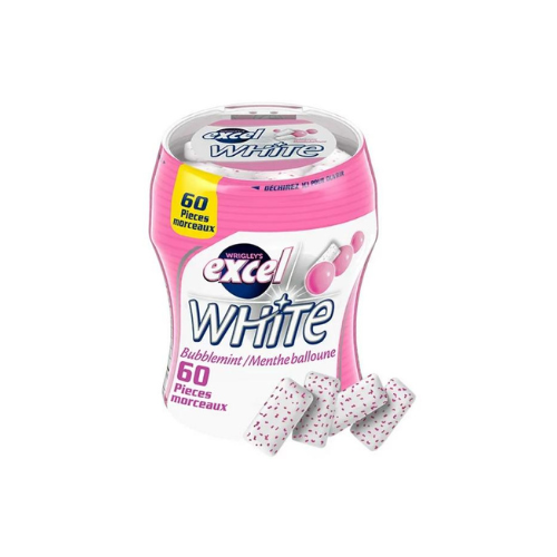 Excel White Bubblemint, Teeth Whitening Sugar Free Chewing Gum, 60 Pieces