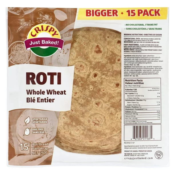 Crispy Whole Wheat Roti, 15 Pack
