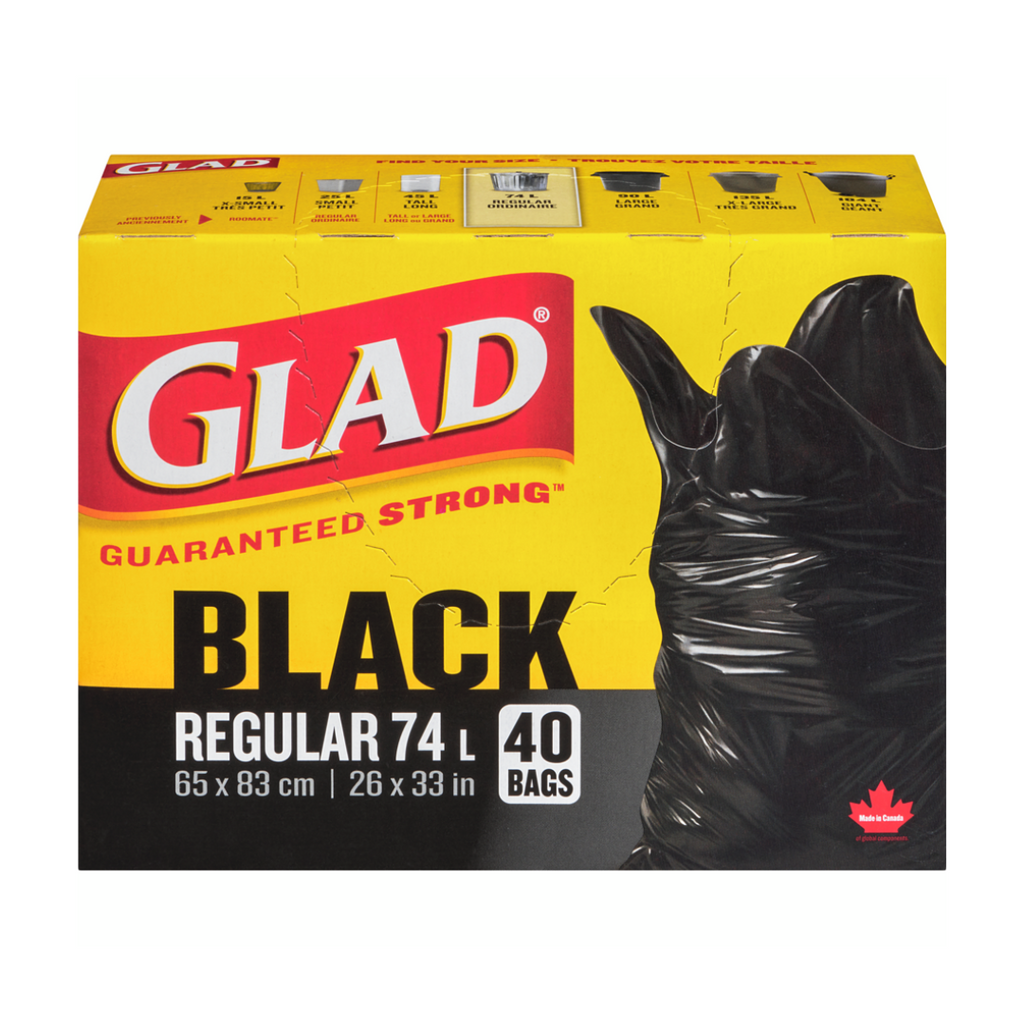 Glad Black Garbage Bags, Regular 74 Litres, 40 Trash Bags
